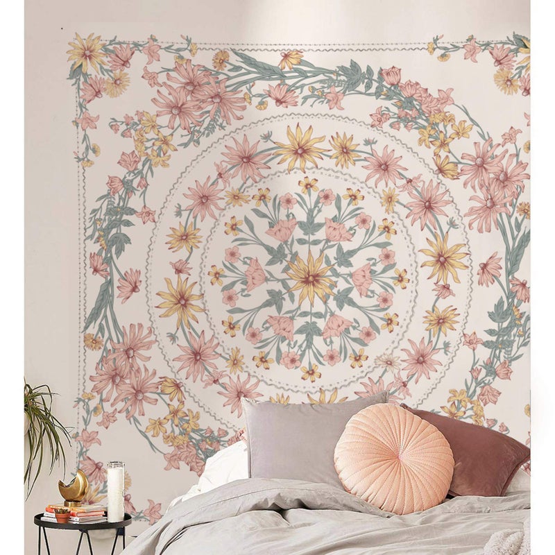 Simpkeely Mandala Floral Medallion Tapestry, Sketched Flower Plant Boho Wall Hanging, Bohemian Tapestries for Bedroom Living Room Dorm Home DÃ©cor 59.1 x 80 Inches (RosyBrown) - Image 2